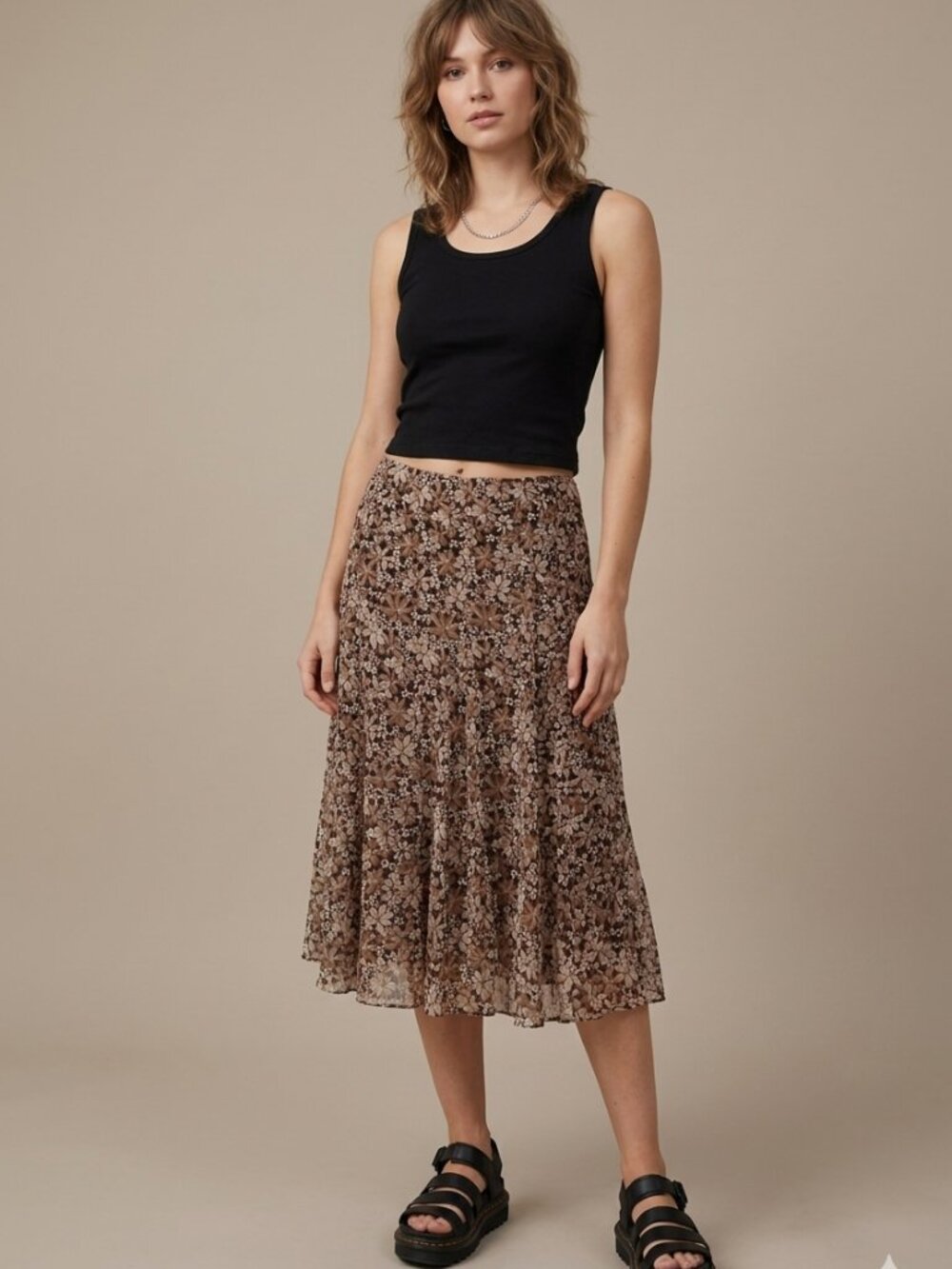 Christopher & Banks Vintage Women's Size 4 Brown Floral Whimsigoth Midi Skirt